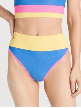 Beach Riot Emmy Bikini Swim Bottoms Coral Reef Color-Block Blue Pink
